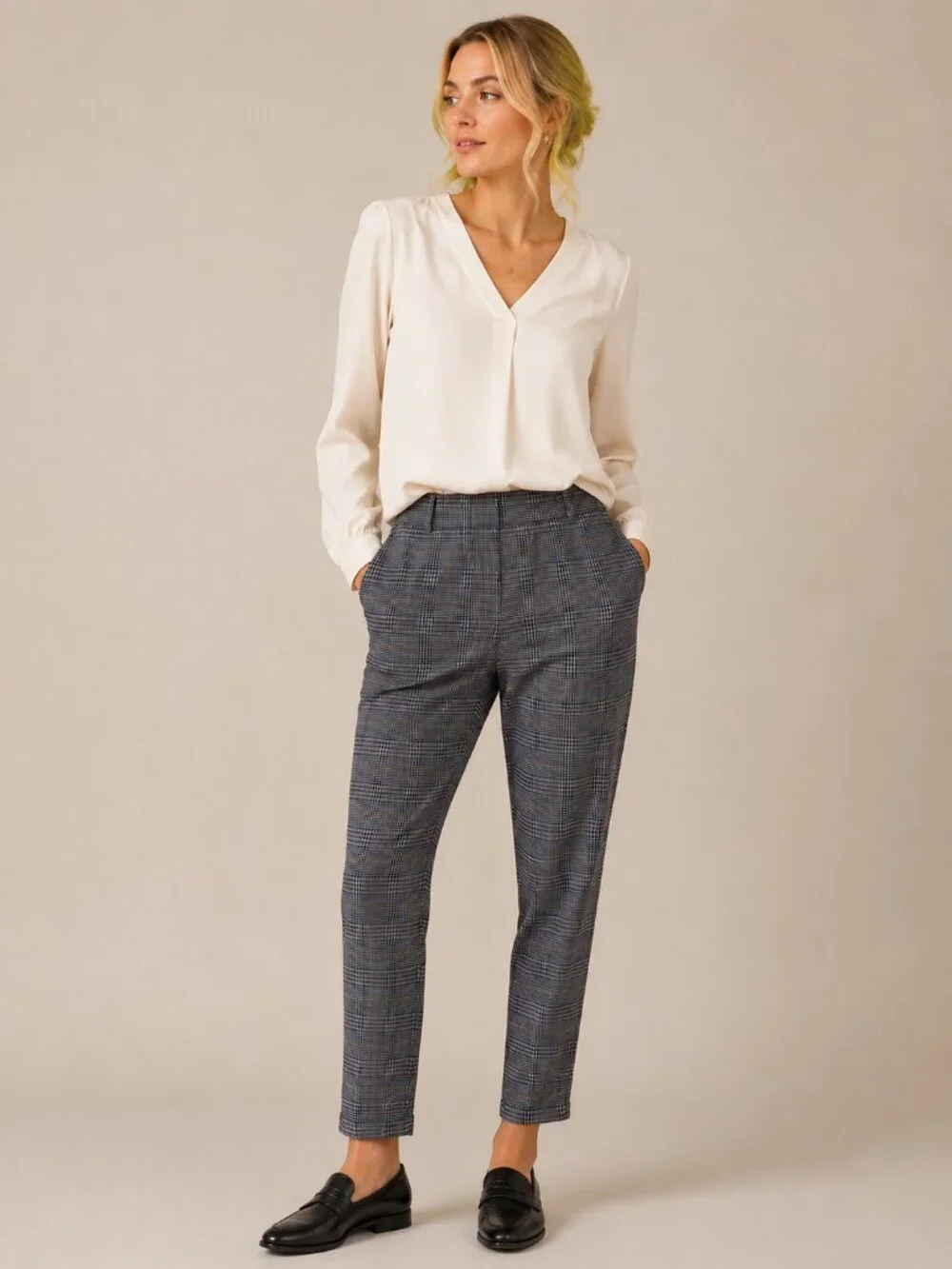 2/$30 Lands' End Houndstooth Sport Knit Tapered High Rise Pull On Trouser #A2313